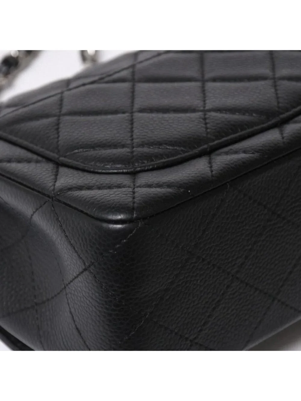 Chanel Mini Quilted Chain Shoulder Bag 17 Caviar Leather Black Silver